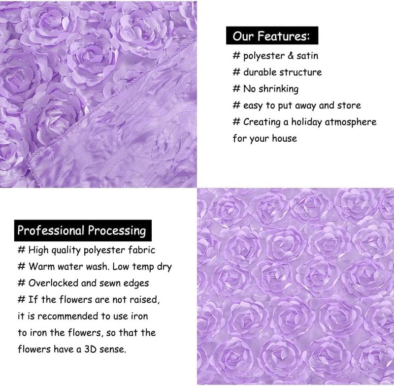 B.Cool B-COOL 60 x102 Inch Rosette Table Lavender 3D Floral Table Cloth Satin Rosette Tablecloths for Home Daily Birthday Decor Baby Shower Party - Image 4
